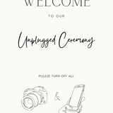 Minimalist wedding unplugged ceremony sign - featuring a simple design, with minimal elegant text and personalisation