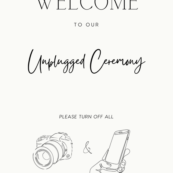 Minimalist wedding unplugged ceremony sign - featuring a simple design, with minimal elegant text and personalisation