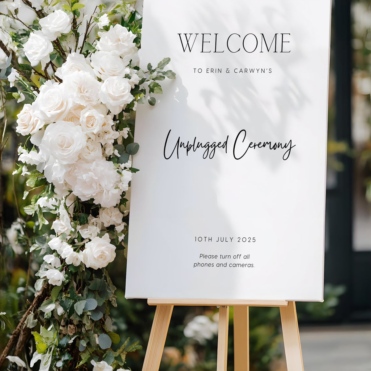 Minimalist wedding unplugged ceremony sign - featuring a simple design, with minimal elegant text and personalisation