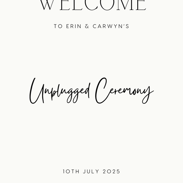 Minimalist wedding unplugged ceremony sign - featuring a simple design, with minimal elegant text and personalisation