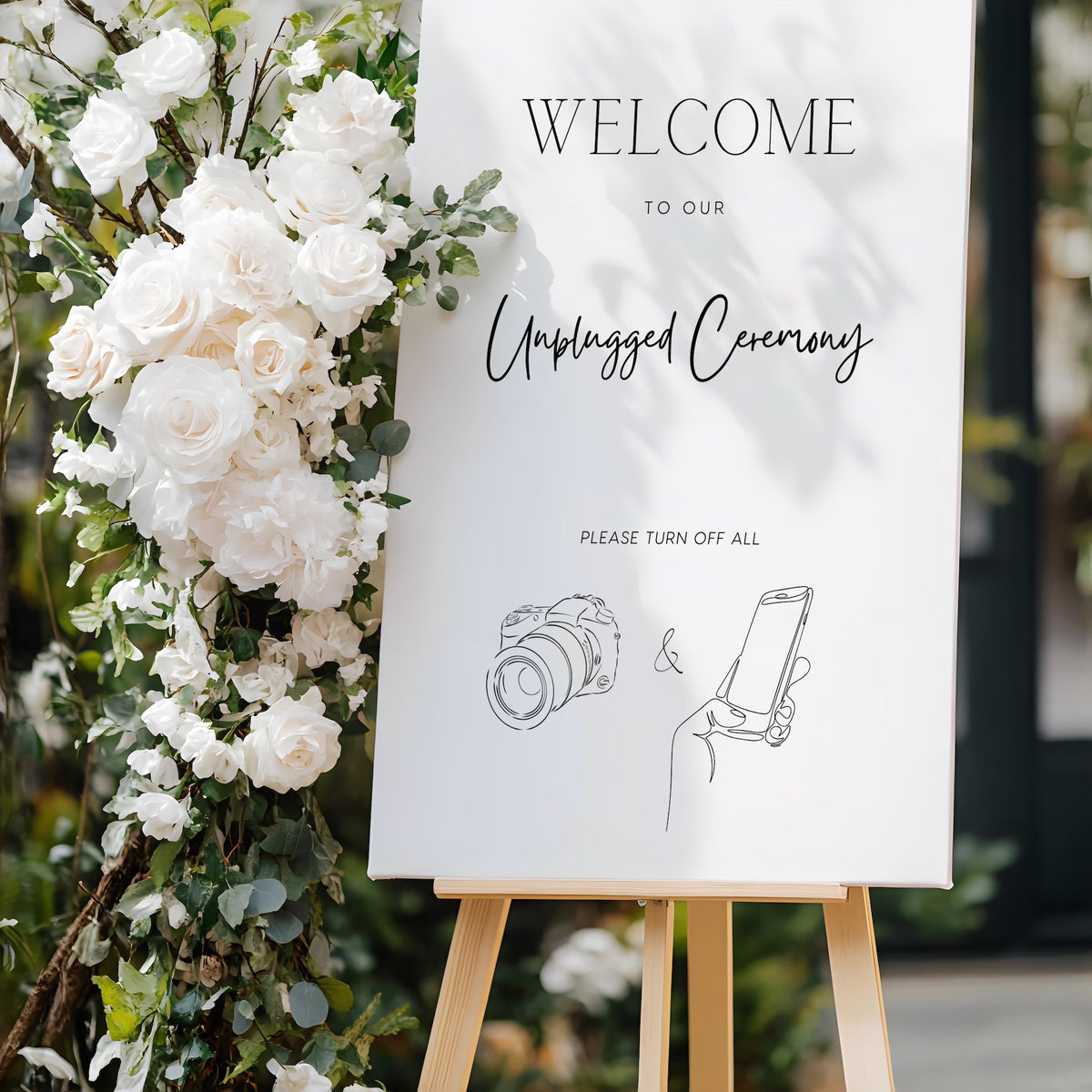 Minimalist wedding unplugged ceremony sign - featuring a simple design, with minimal elegant text and personalisation