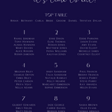 Custom Wedding Seating plan sign in navy blue colour | winter wedding take a seat sign | personalised wedding signage