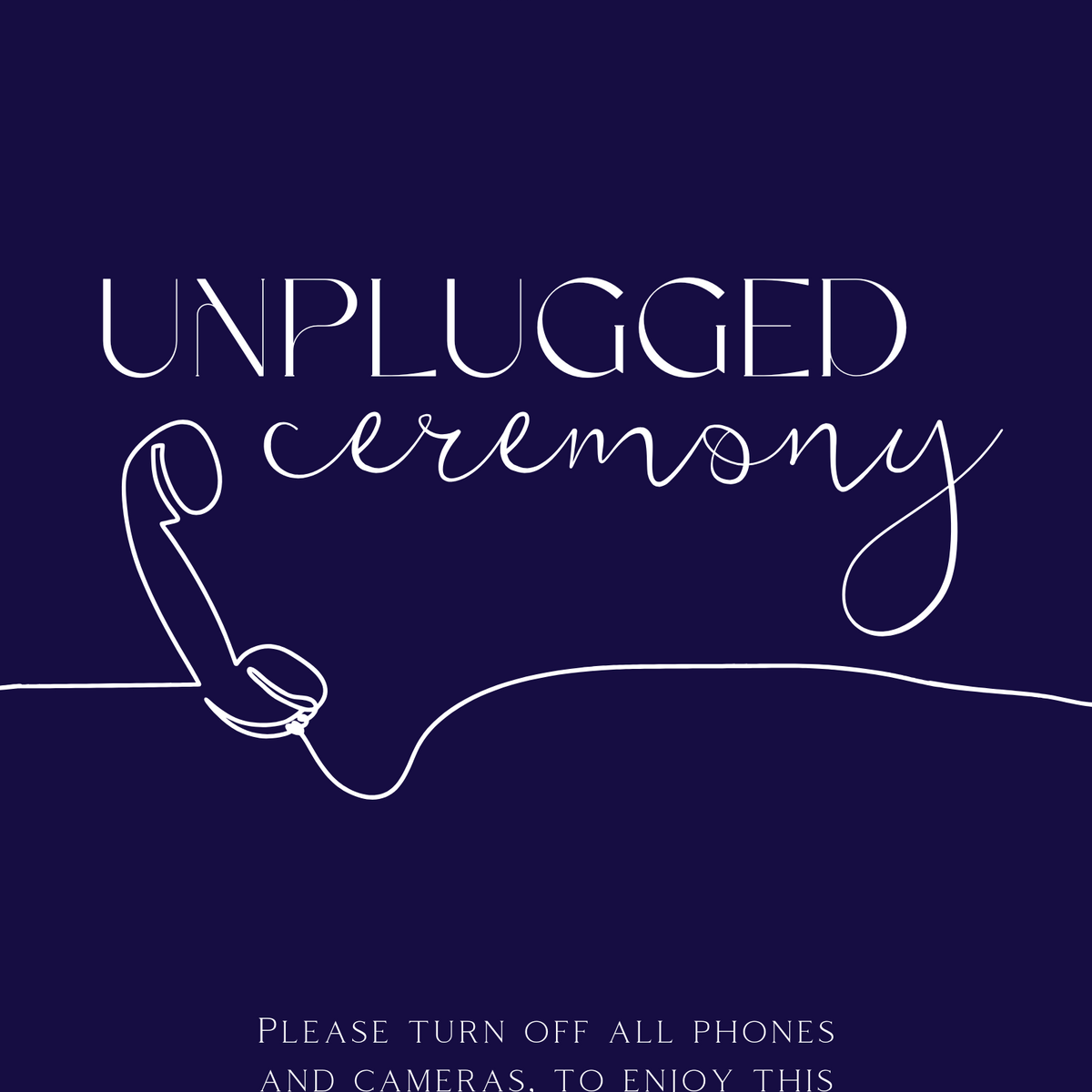 navy blue unplugged ceremony wedding sign - unplugged wedding ceremony sign - custom winter wedding signage