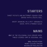 navy blue snowflakes wedding menu - custom wedding menu for winter wedding - personalised wedding menu UK