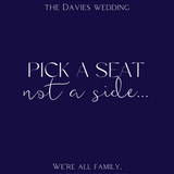 navy pick a seat, not a side | winter wedding ceremony welcome sign | custom welcome board in navy blue