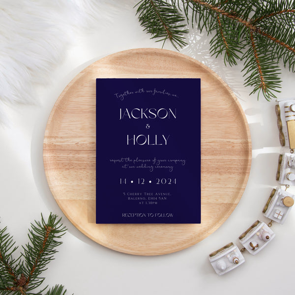 navy blue wedding invites - custom wedding invites uk - personalised wedding invitations - winter wedding