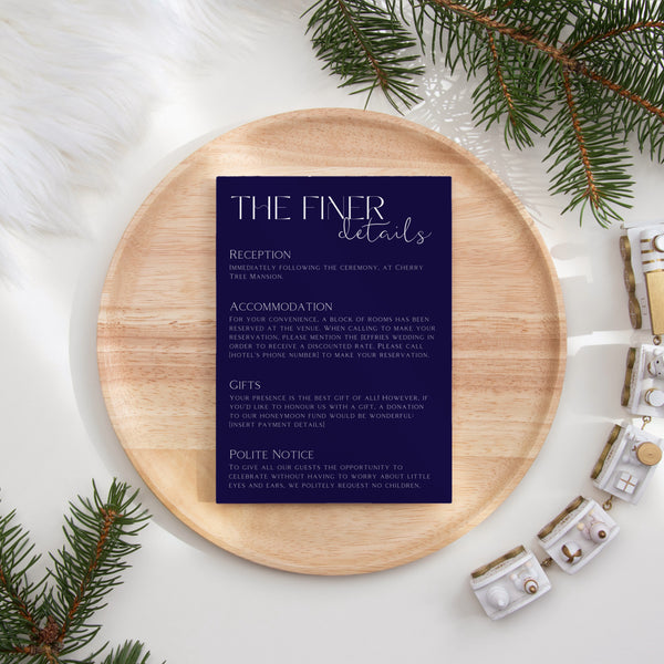 navy blue wedding invites - custom wedding invites uk - personalised wedding invitations - winter wedding