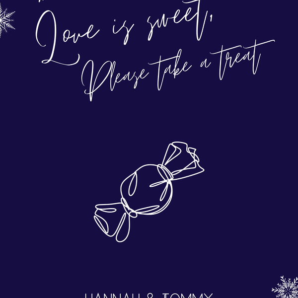 snowflakes navy blue love is sweet sign - wedding sweet table sign - love is sweet please take a treat sign for wedding