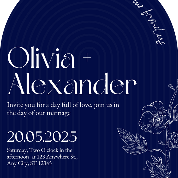 luxury arch shaped wedding invitations in navy blue - fully personalised elegant wedding invitations premium