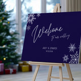 navy blue welcome sign - snowflakes winter wedding welcome sign - personalised wedding signage