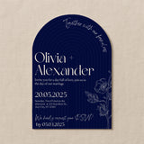 luxury arch shaped wedding invitations in navy blue - fully personalised elegant wedding invitations premium