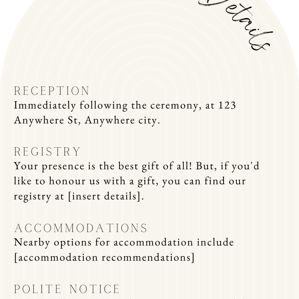 luxury arch shaped wedding invitations in chic ivory - fully personalised elegant wedding invitations premium