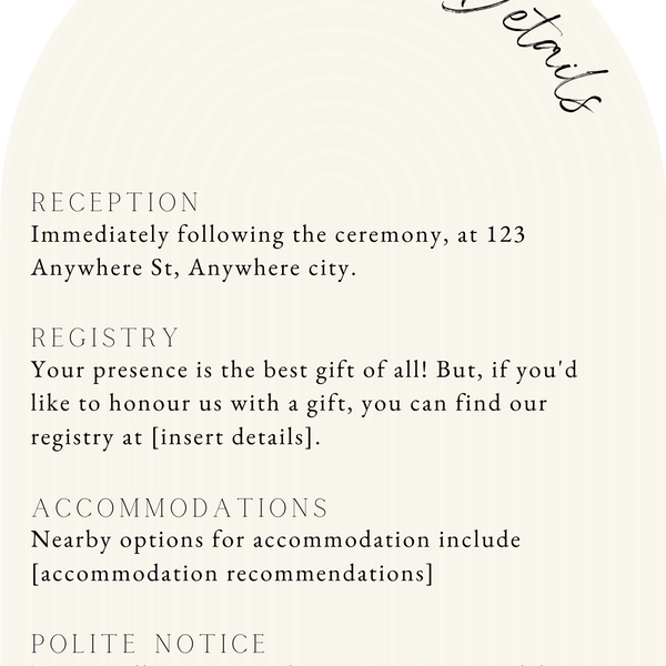 luxury arch shaped wedding invitations in chic ivory - fully personalised elegant wedding invitations premium