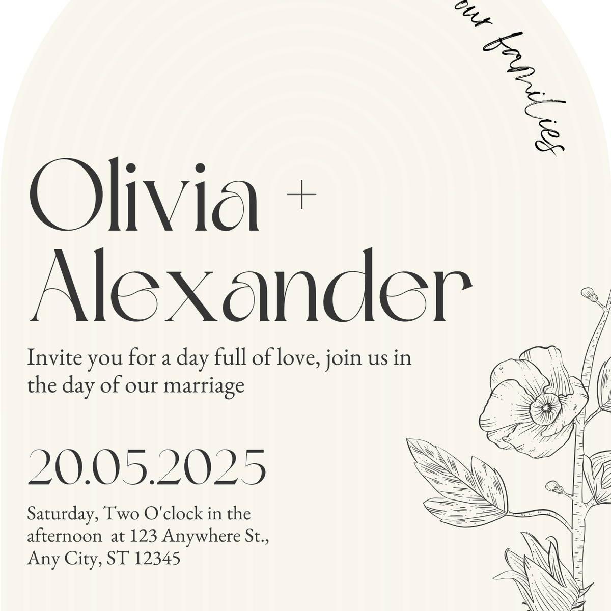 luxury arch shaped wedding invitations in chic ivory - fully personalised elegant wedding invitations premium
