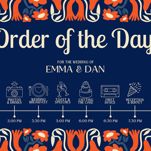 Retro Navy Order Of The Day Wedding Sign