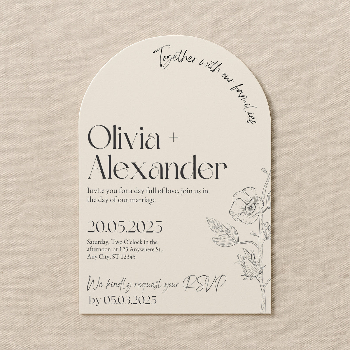 luxury arch shaped wedding invitations in chic ivory - fully personalised elegant wedding invitations premium