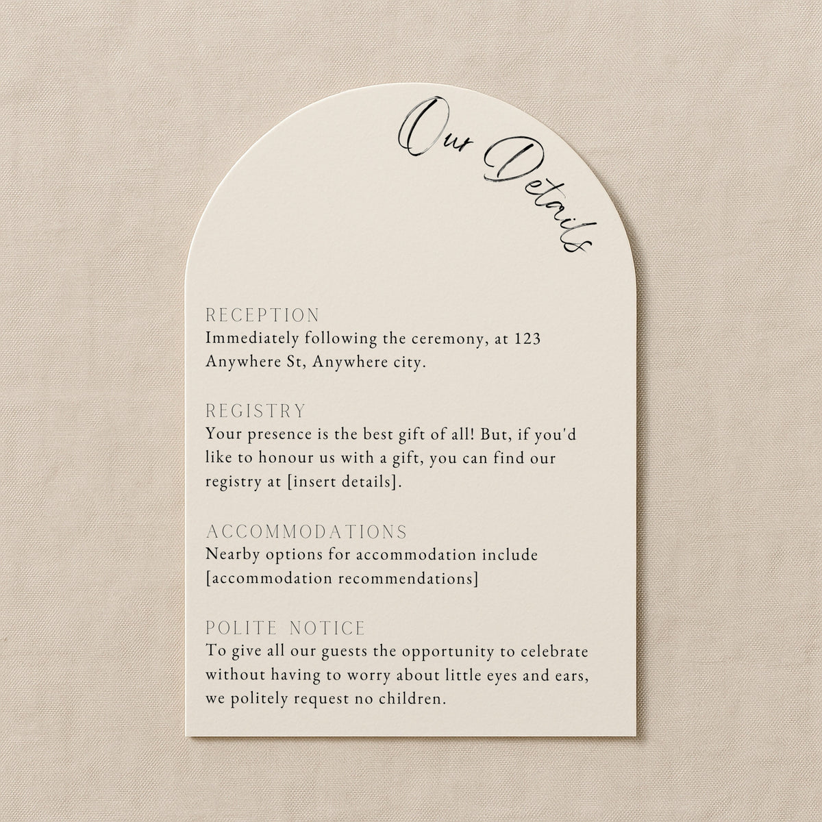 luxury arch shaped wedding invitations in chic ivory - fully personalised elegant wedding invitations premium