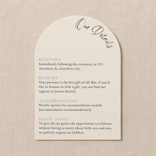 luxury arch shaped wedding invitations in chic ivory - fully personalised elegant wedding invitations premium
