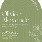 luxury arch shaped wedding invitations in olive green - fully personalised elegant wedding invitations premium