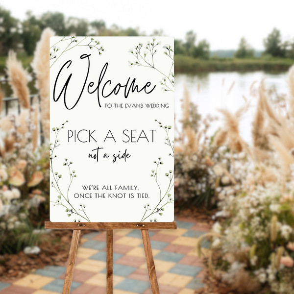 Baby's Breath Floral Pick A Seat, Not A Side Sign