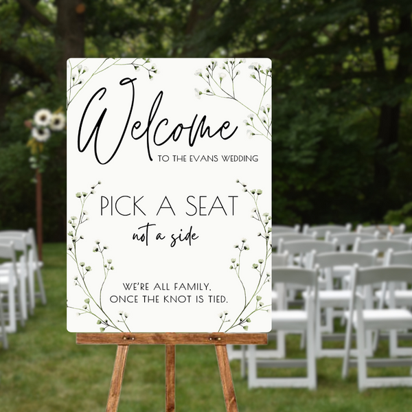 Baby's Breath Floral Pick A Seat, Not A Side Sign