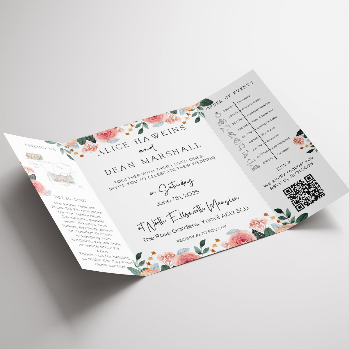 Peach & Pink Floral Gatefold Wedding Invitations