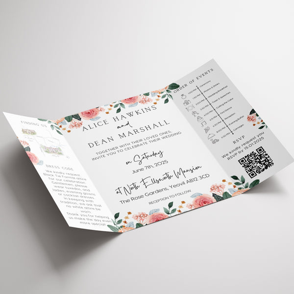 Peach & Pink Floral Gatefold Wedding Invitations