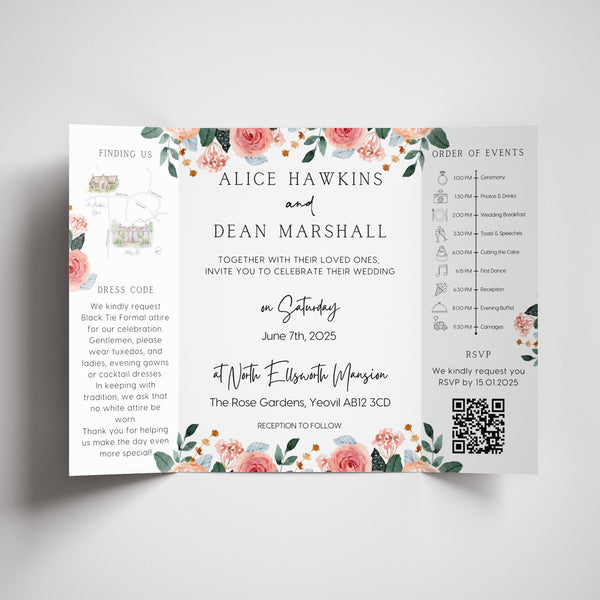 Peach & Pink Floral Gatefold Wedding Invitations