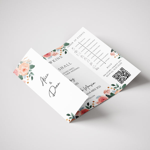 Peach & Pink Floral Gatefold Wedding Invitations