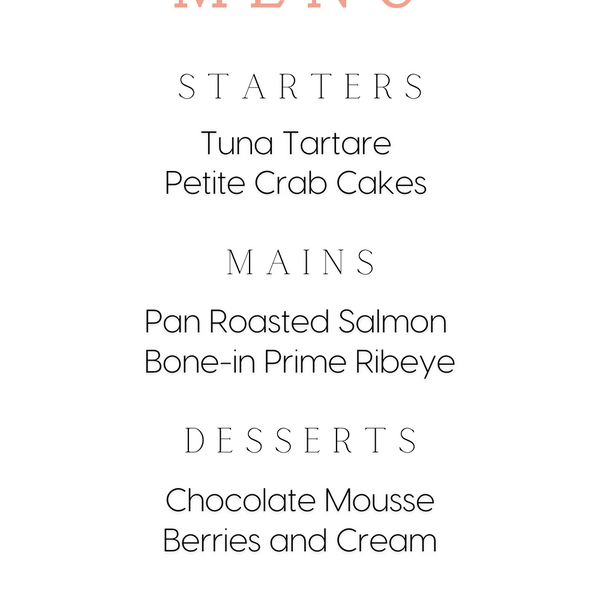 pink and peach floral personalised wedding menu - affordable custom wedding menus