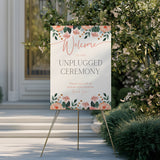 peach floral unplugged wedding ceremony sign - an elegant wedding unplugged ceremony sign, adorned with charming peach florals, to perfectly accompany a joyous wedding.