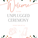 peach floral unplugged wedding ceremony sign - an elegant wedding unplugged ceremony sign, adorned with charming peach florals, to perfectly accompany a joyous wedding.