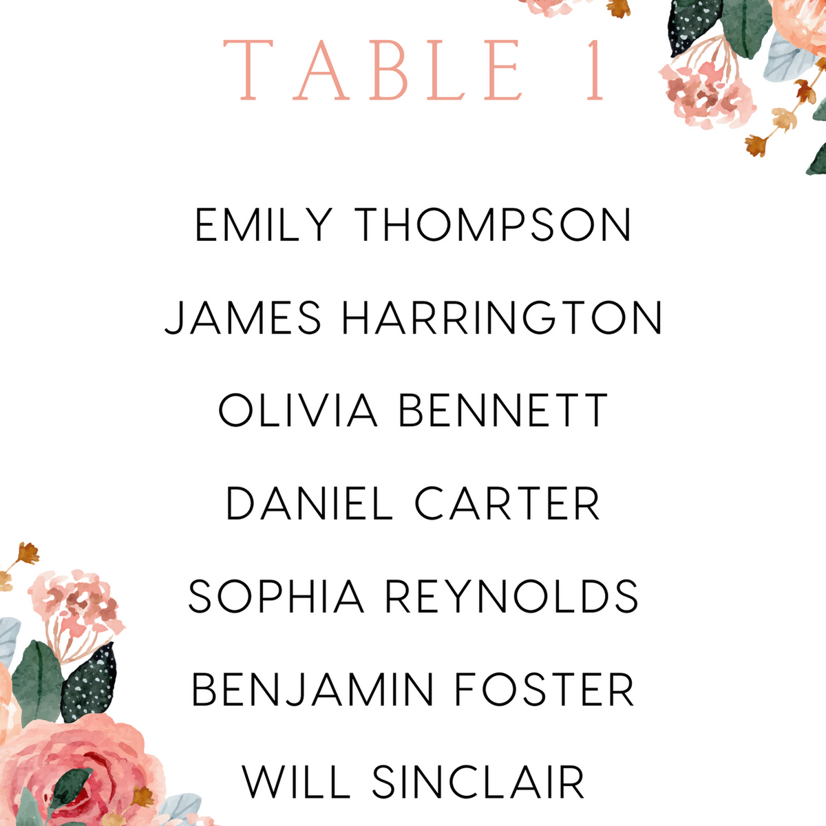 Custom Wedding Seating Plan Cards A5 or A6 – Elegant A5 or A6 wedding seating plan cards printed on 350gsm cardstock, featuring table numbers and guest names.