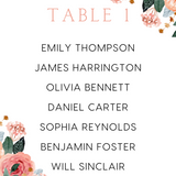 Custom Wedding Seating Plan Cards A5 or A6 – Elegant A5 or A6 wedding seating plan cards printed on 350gsm cardstock, featuring table numbers and guest names.