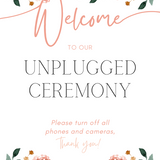 peach floral unplugged wedding ceremony sign - an elegant wedding unplugged ceremony sign, adorned with charming peach florals, to perfectly accompany a joyous wedding.