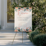 peach floral unplugged wedding ceremony sign - an elegant wedding unplugged ceremony sign, adorned with charming peach florals, to perfectly accompany a joyous wedding.