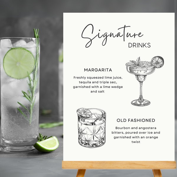 Timeless White Signature Drinks Sign