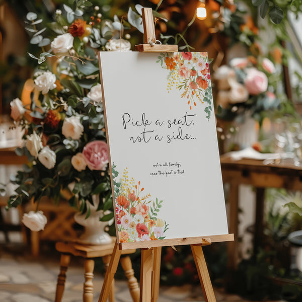 pick a seat not a side autumn wedding ceremony sign - wedding ceremony sating sign for autumn wedding - custom wedding signage uk
