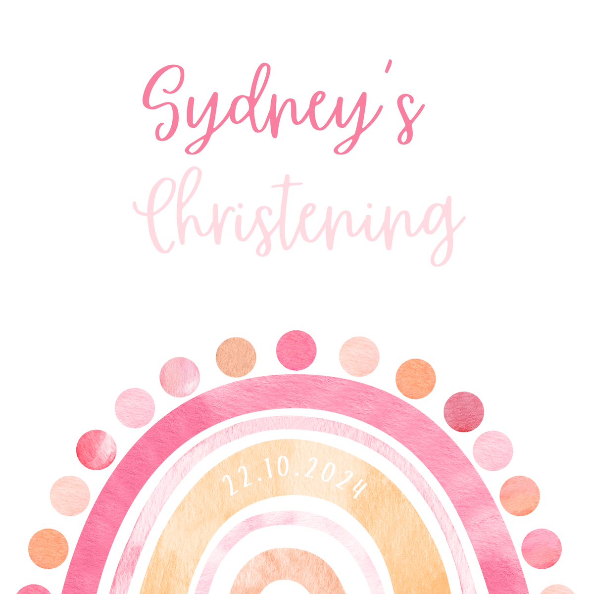 Personalised Christening Welcome Sign – A beautifully designed welcome sign featuring the baby’s name and event details, displayed on an easel at a christening venue.