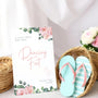 A stylish wedding sign reading "A little treat for your dancing feet, please take a pair", displayed next to a basket of flip-flops for guests. The design features elegant typography, perfect for a wedding reception.