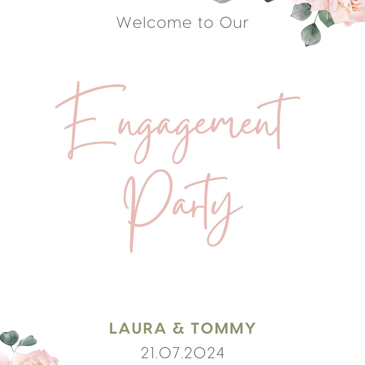 Pink Roses Floral Engagement Party Welcome sign - Signage for Wedding Engagement Celebration Pink Roses Florals