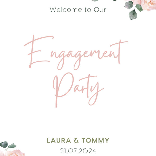 Pink Roses Floral Engagement Party Welcome sign - Signage for Wedding Engagement Celebration Pink Roses Florals