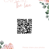 pink roses floral photo sharing qr code sign for wedding tables - luxury wedding table signage for guests to share photos