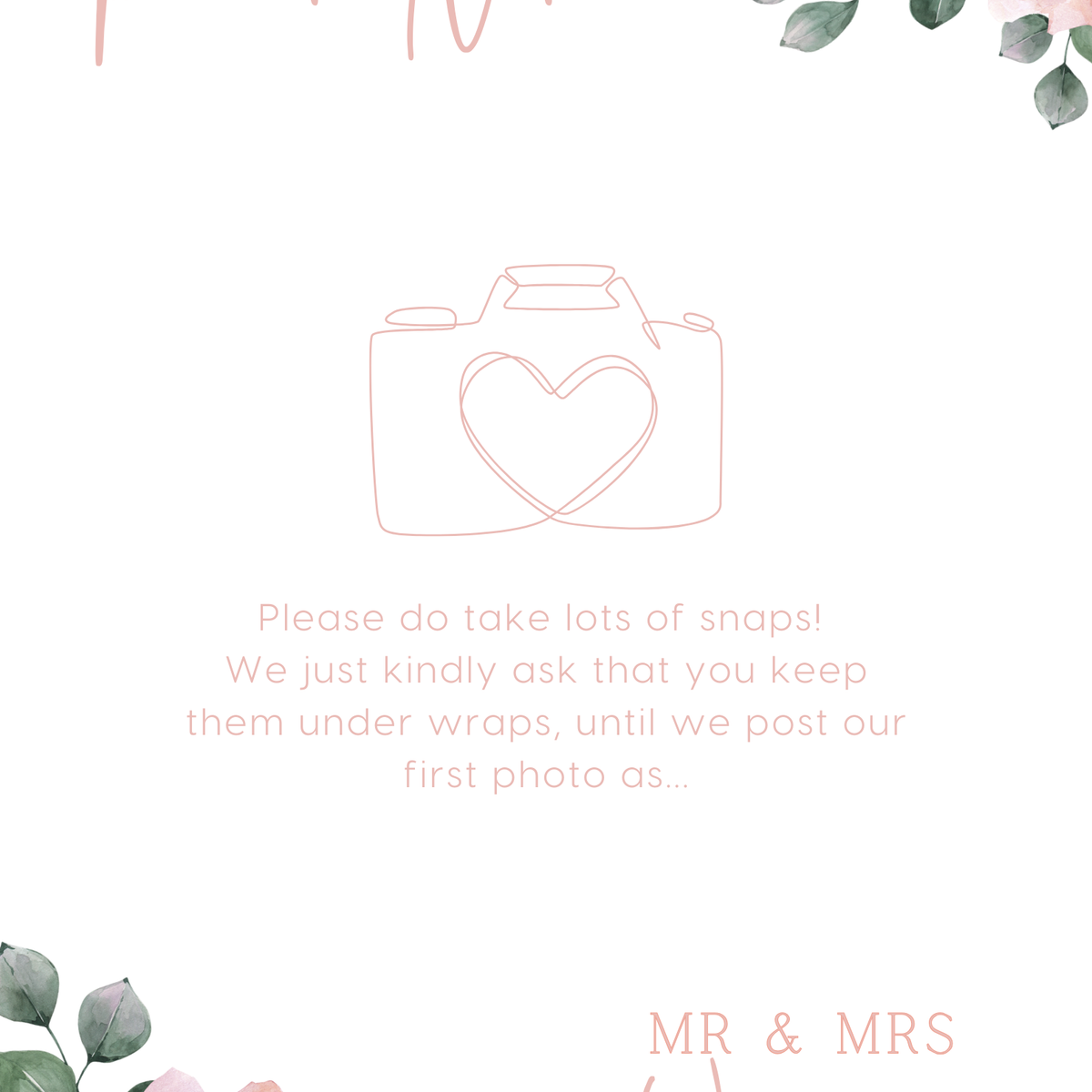 pink roses floral polite notice wedding sign - Polite notice card for wedding display - luxury wedding signage
