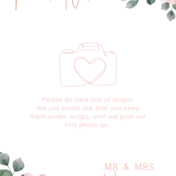 pink roses floral polite notice wedding sign - Polite notice card for wedding display - luxury wedding signage