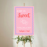pink and red abstract wedding sweet table sign - personalised love is sweet sign