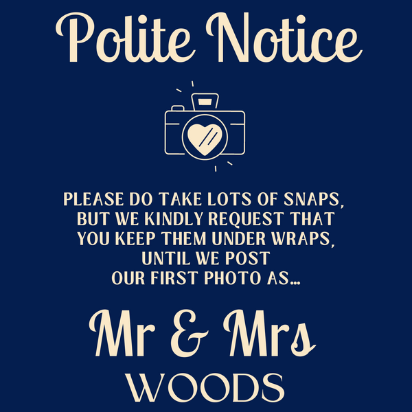 Retro Navy Polite Notice Wedding Sign