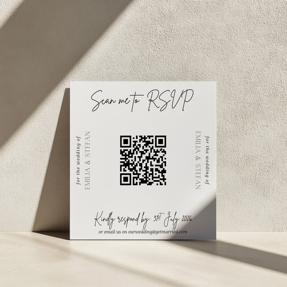 square qr code rsvp card for wedding - personalised wedding invitations RSVP cards