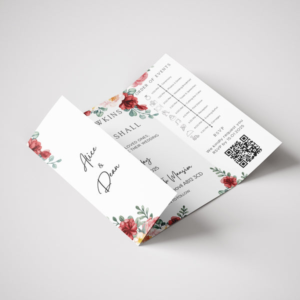 Romantic Red Floral Gatefold Wedding Invitations