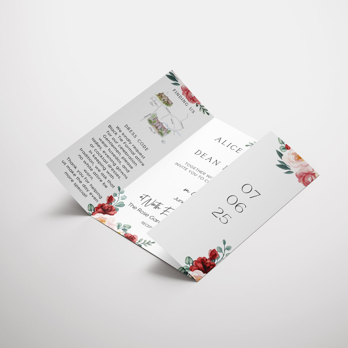 Romantic Red Floral Gatefold Wedding Invitations